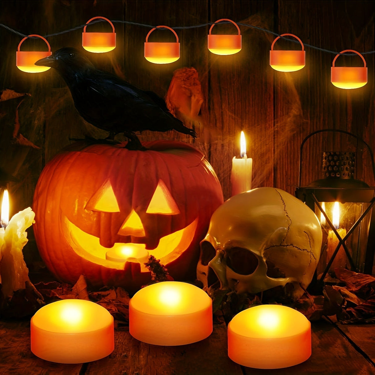 Halloween LED Tea Lights  Battery Operated Pumpkin Candles - Product example