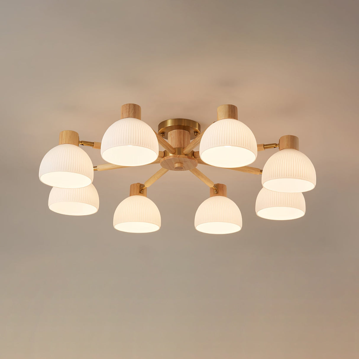 Modern Ceiling Light Natural Wood Glass Chandelier - Product detail 12
