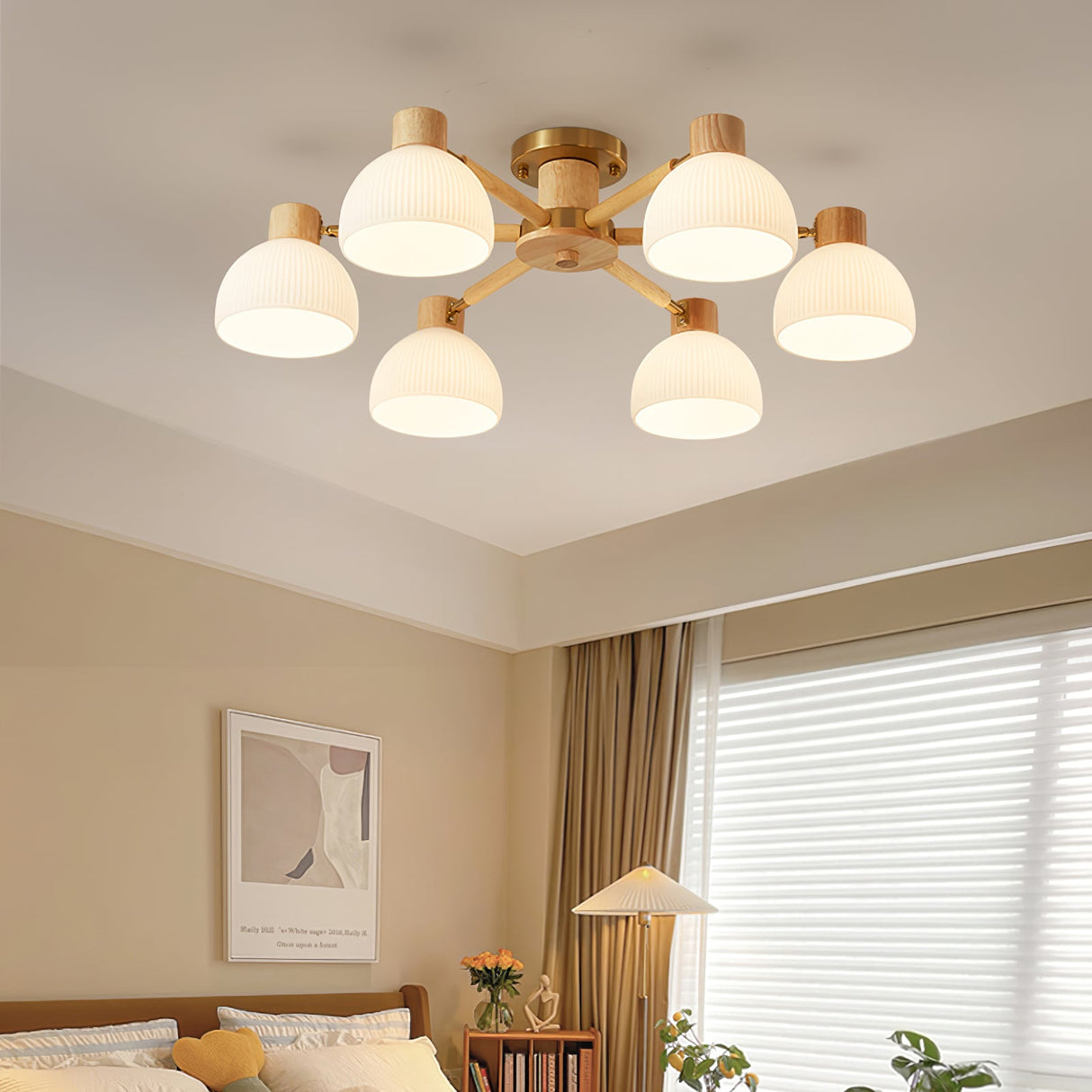 Modern Ceiling Light Natural Wood Glass Chandelier - Product detail 7