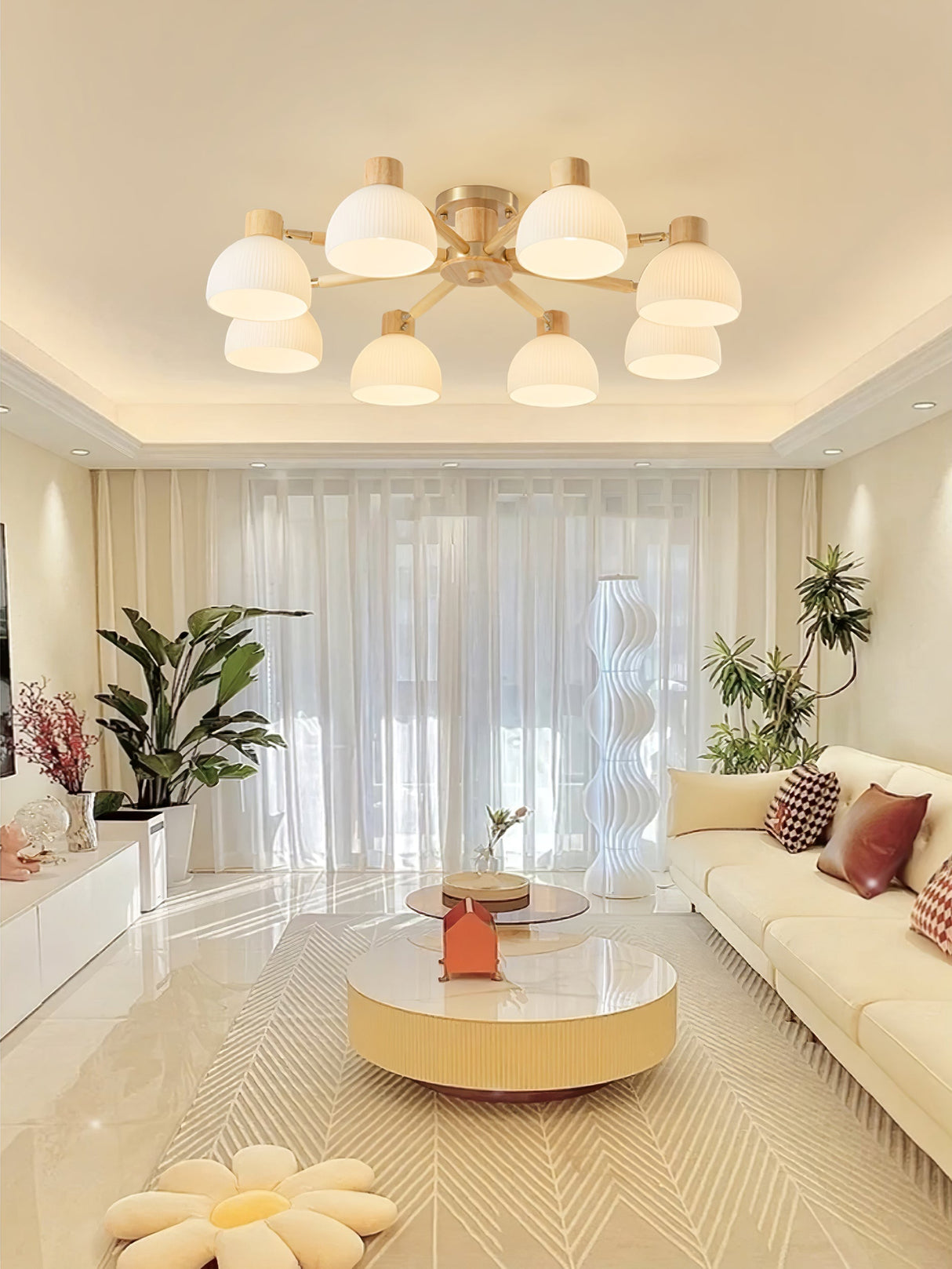 Modern Ceiling Light Natural Wood Glass Chandelier - Product detail 14