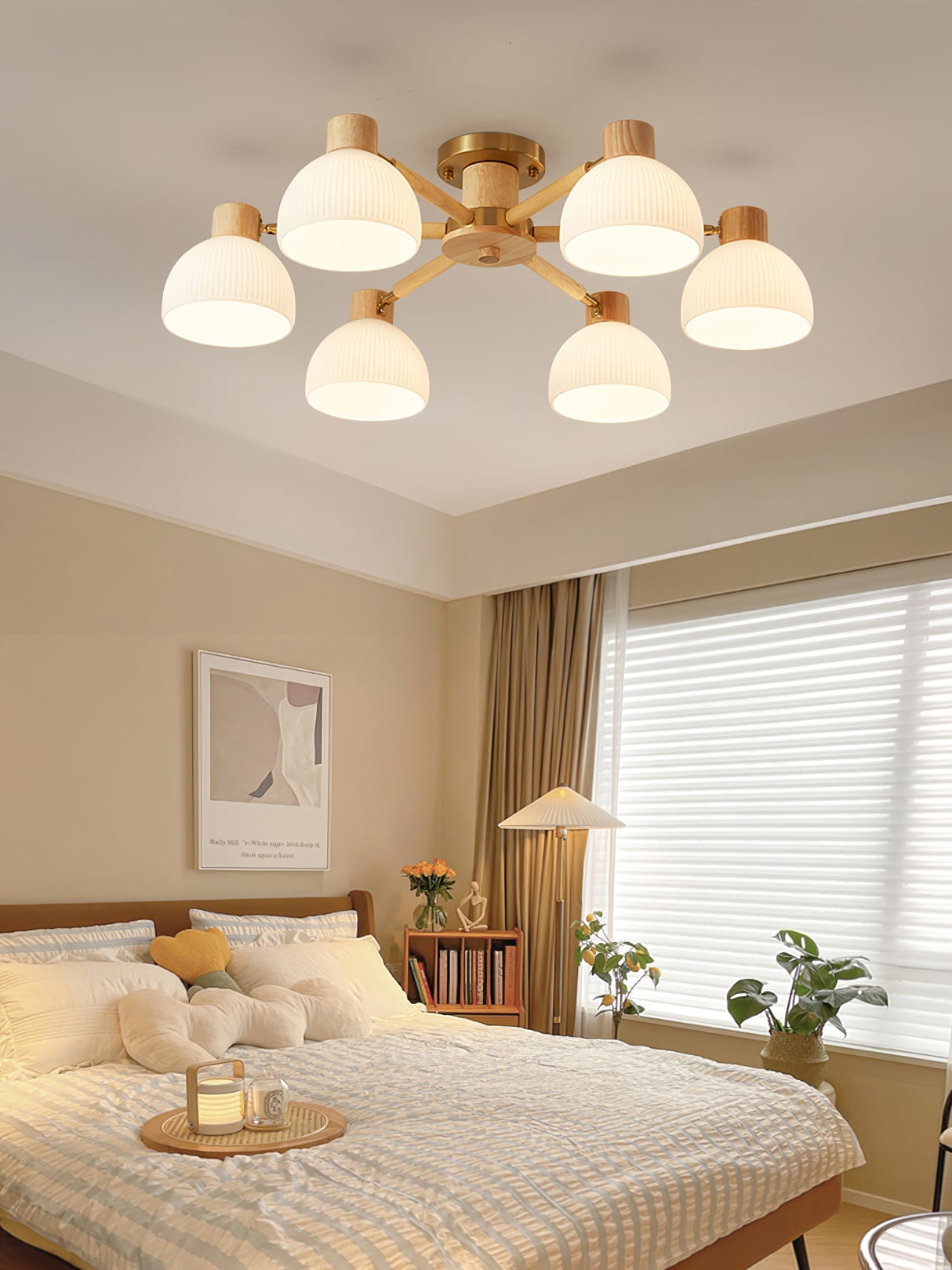 Modern Ceiling Light Natural Wood Glass Chandelier - Product detail 15