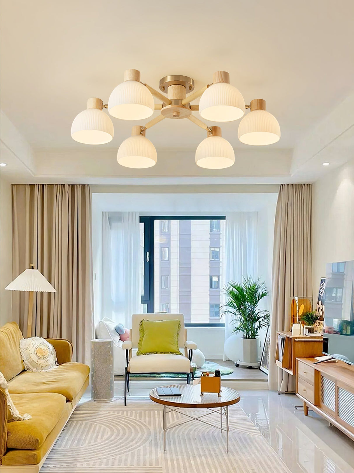 Modern Ceiling Light Natural Wood Glass Chandelier - Product detail 22