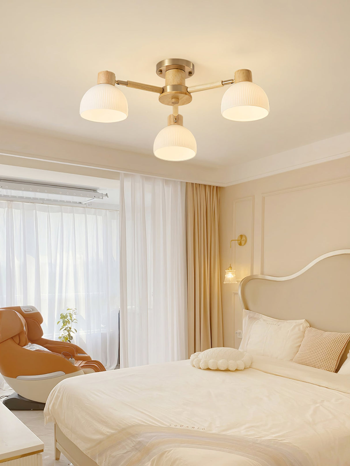 Modern Ceiling Light Natural Wood Glass Chandelier - Product detail 8