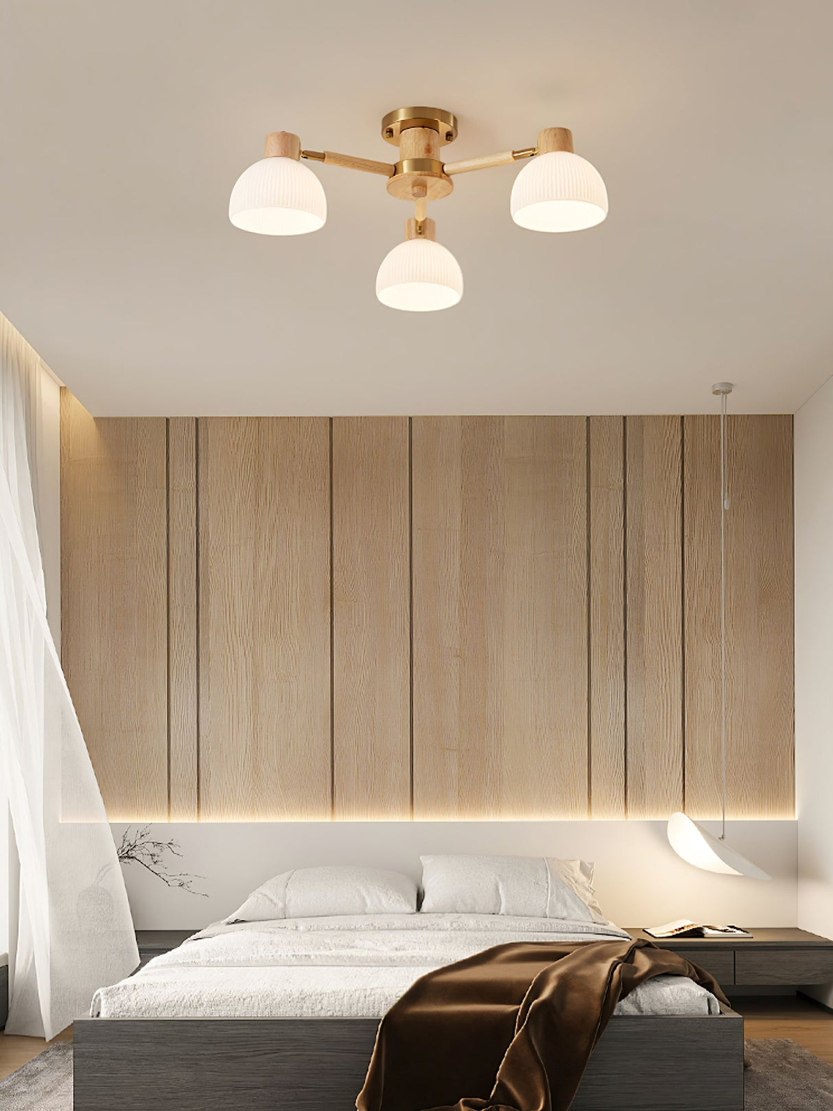 Modern Ceiling Light Natural Wood Glass Chandelier - Product detail 30