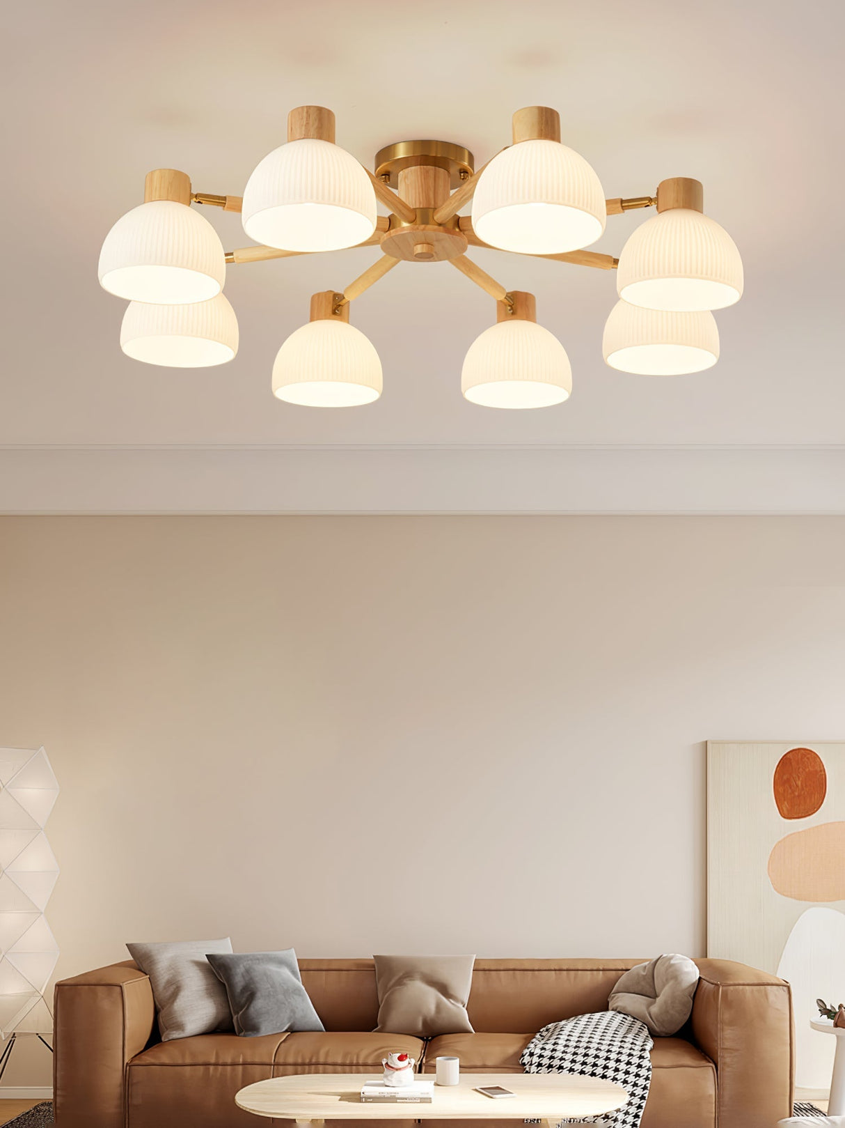 Modern Ceiling Light Natural Wood Glass Chandelier - Product detail 31