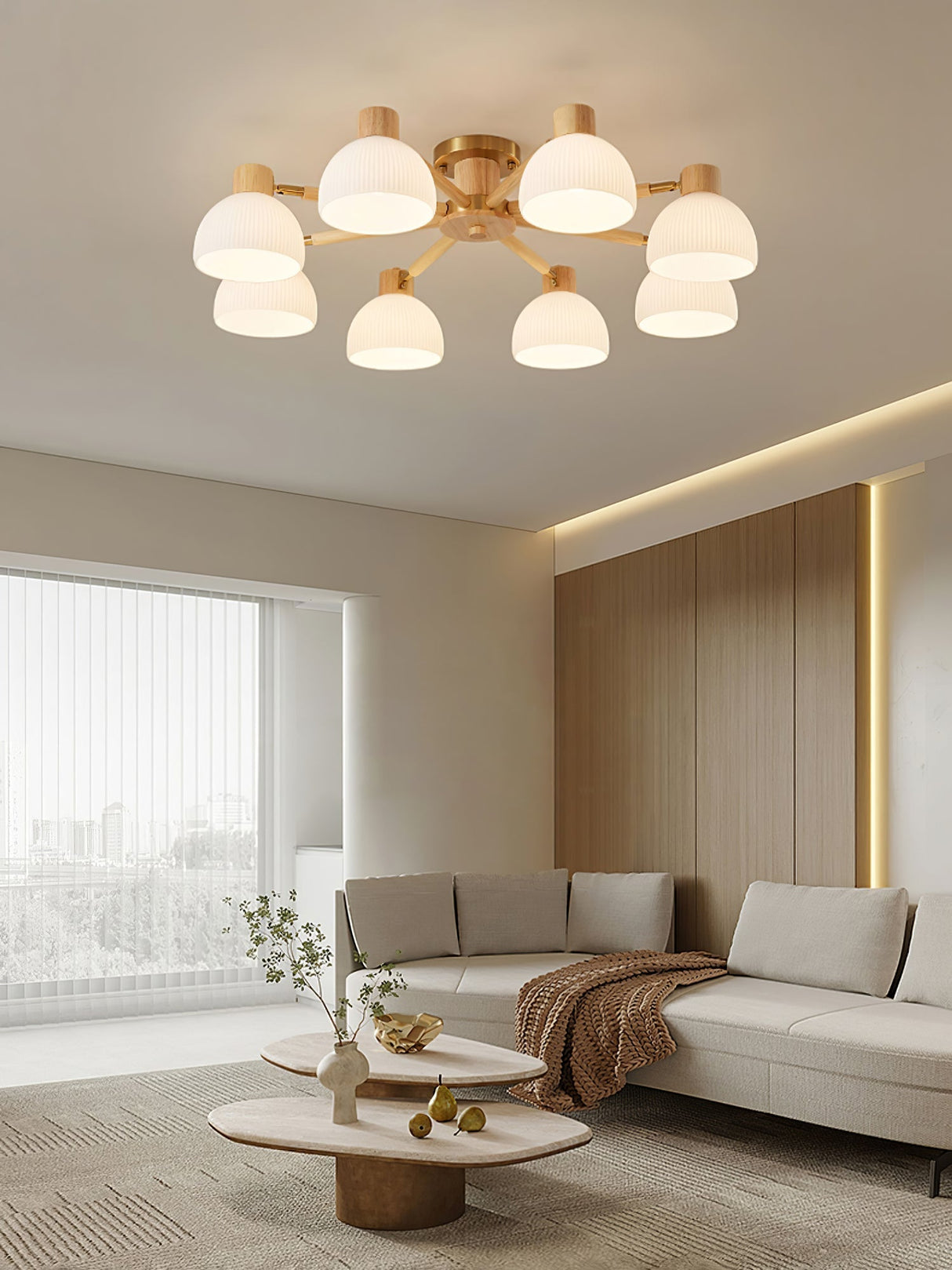 Modern Ceiling Light Natural Wood Glass Chandelier - Product detail 33