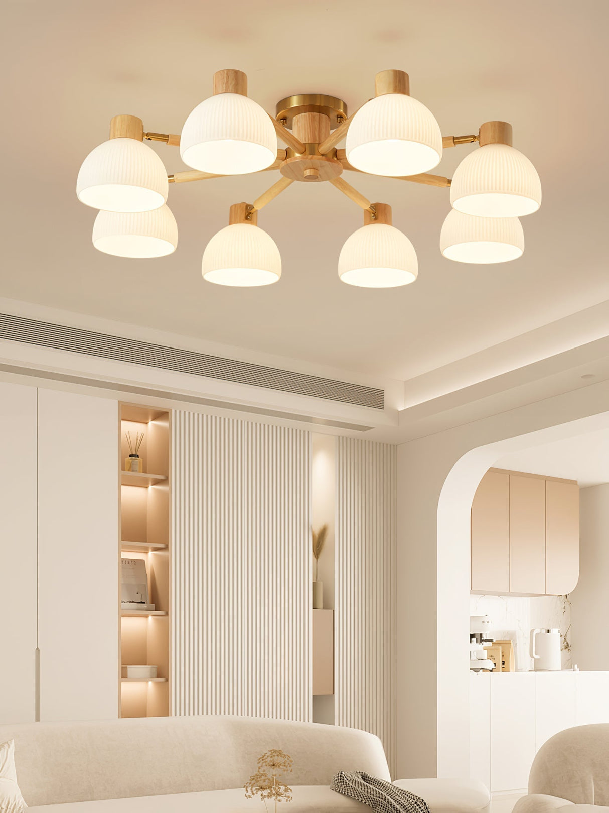 Modern Ceiling Light Natural Wood Glass Chandelier - Product detail 9