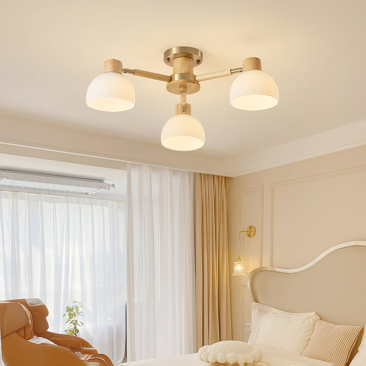 Modern Ceiling Light Natural Wood Glass Chandelier - Product detail 5