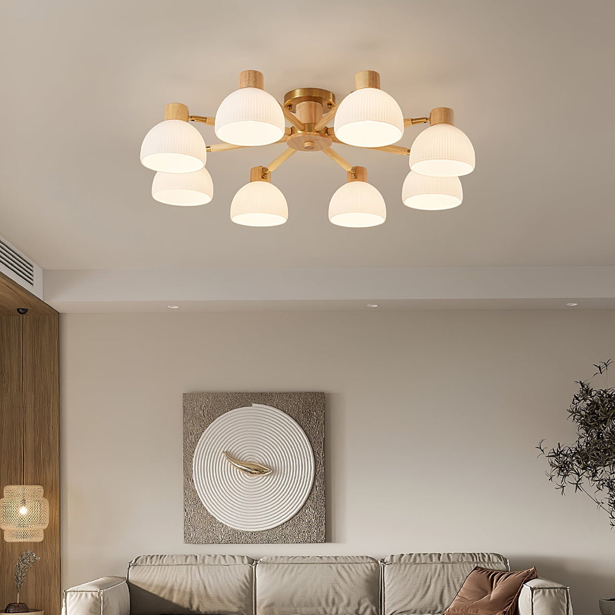 Modern Ceiling Light Natural Wood Glass Chandelier - Product detail 4