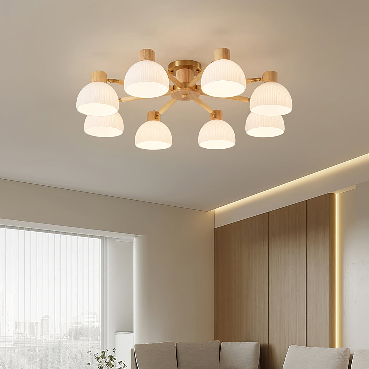 Modern Ceiling Light Natural Wood Glass Chandelier - Product example