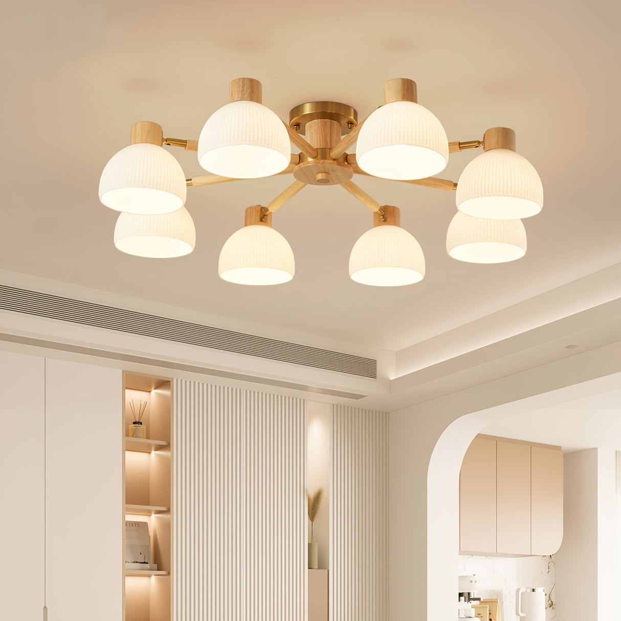 Modern Ceiling Light Natural Wood Glass Chandelier - Product detail 6