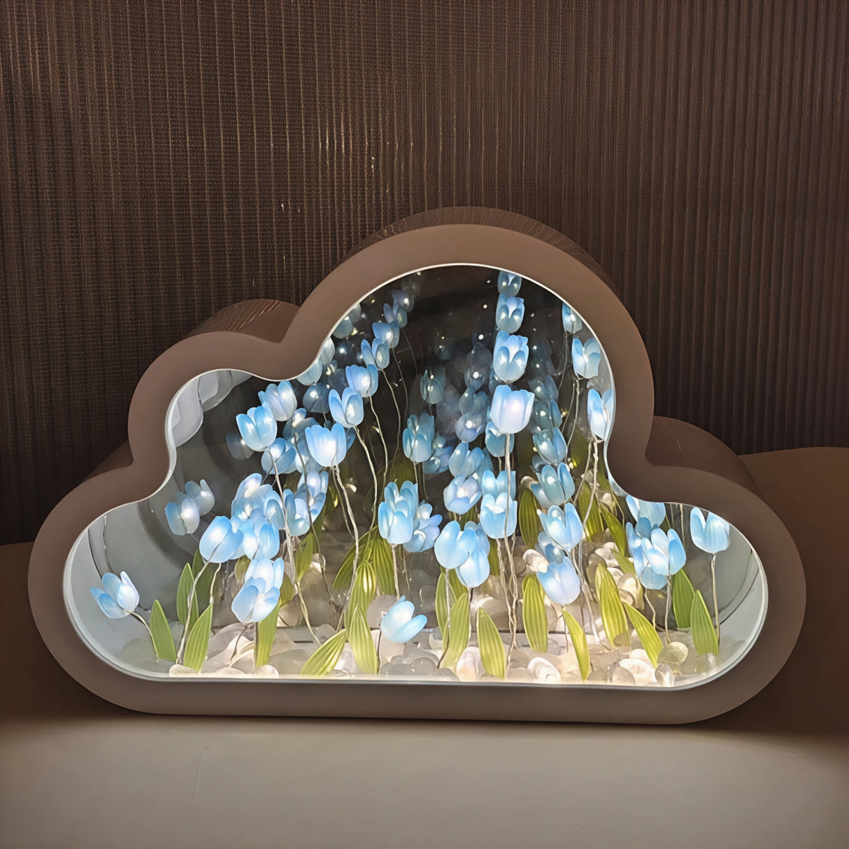 LED Floral Infinity Mirror Table Lamp Cloud Shape Tulip Design - Product showcase