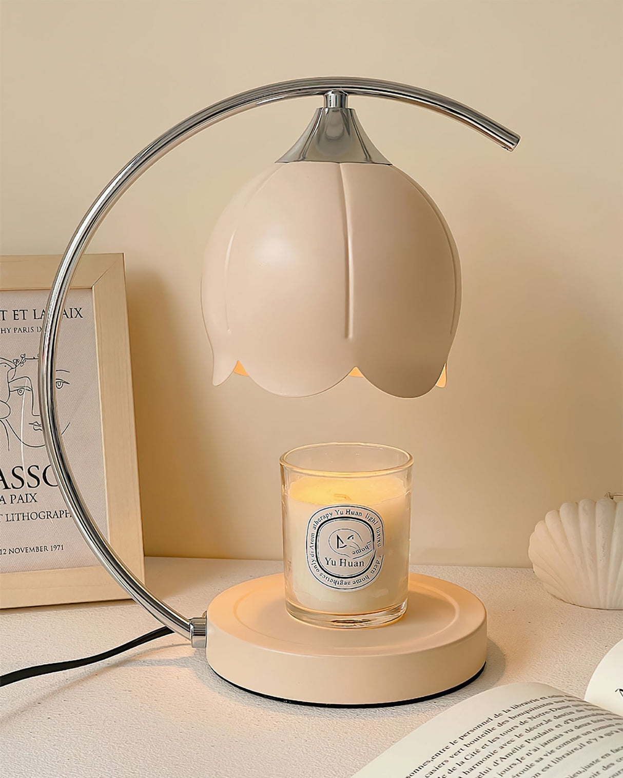 Floral Table Lamp Pink Petal Shade With Candle Warmer - Product detail 19