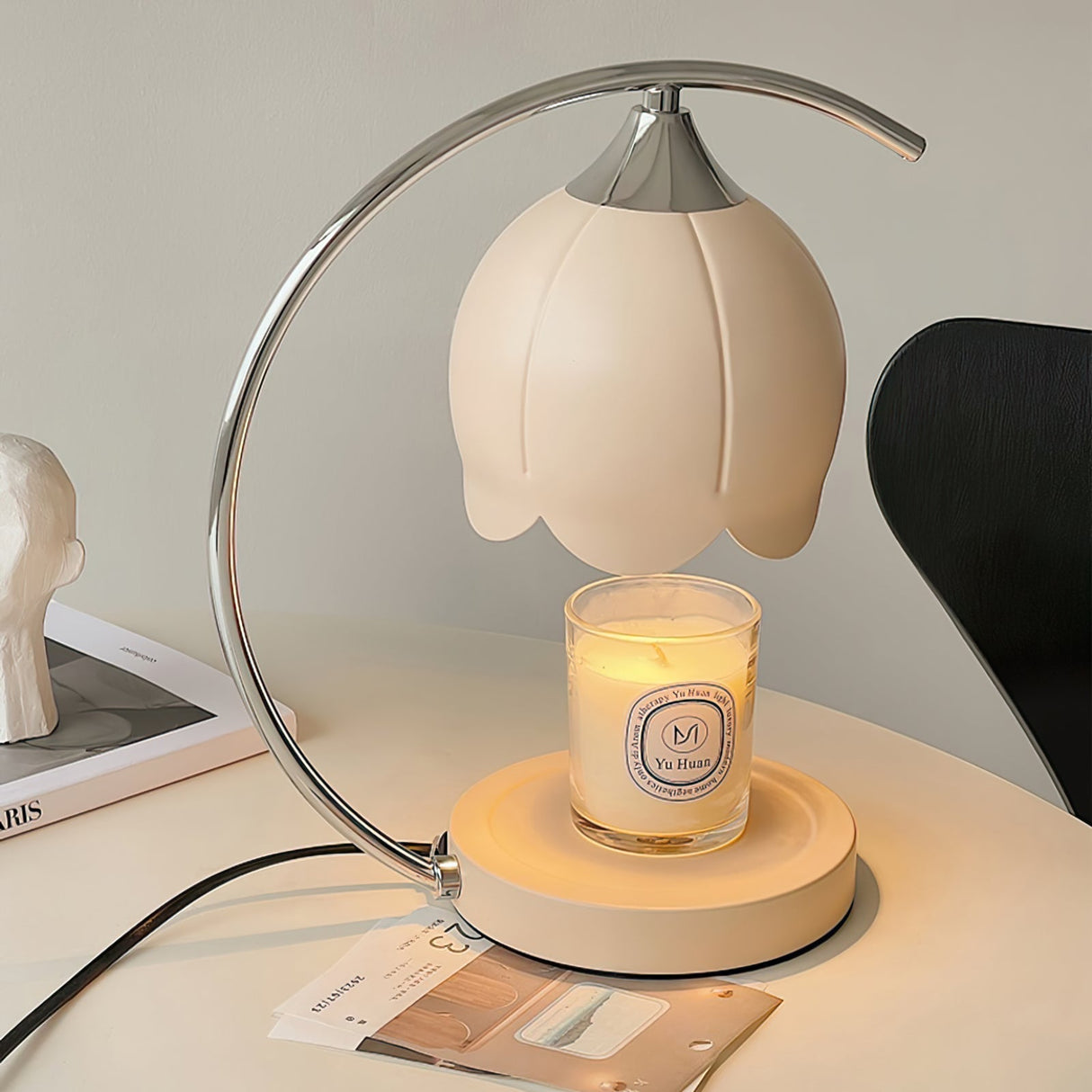 Floral Table Lamp Pink Petal Shade With Candle Warmer - Product detail 10