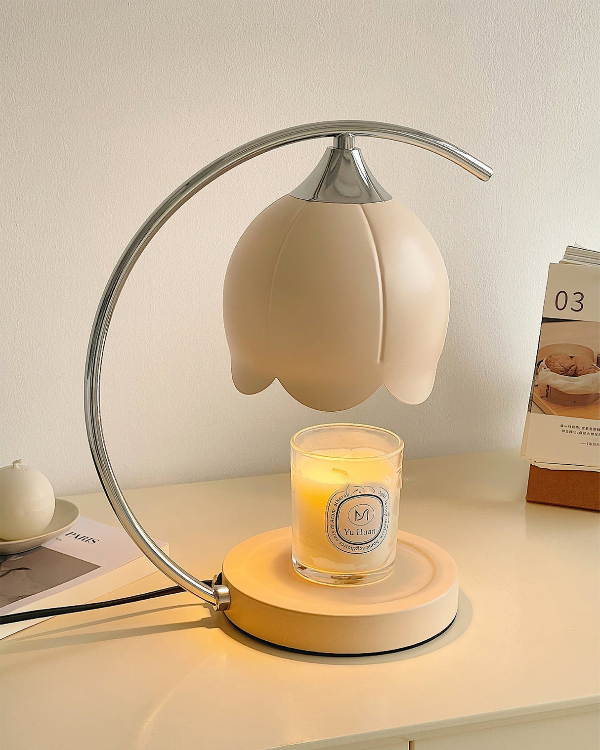 Floral Table Lamp Pink Petal Shade With Candle Warmer - Product detail 14