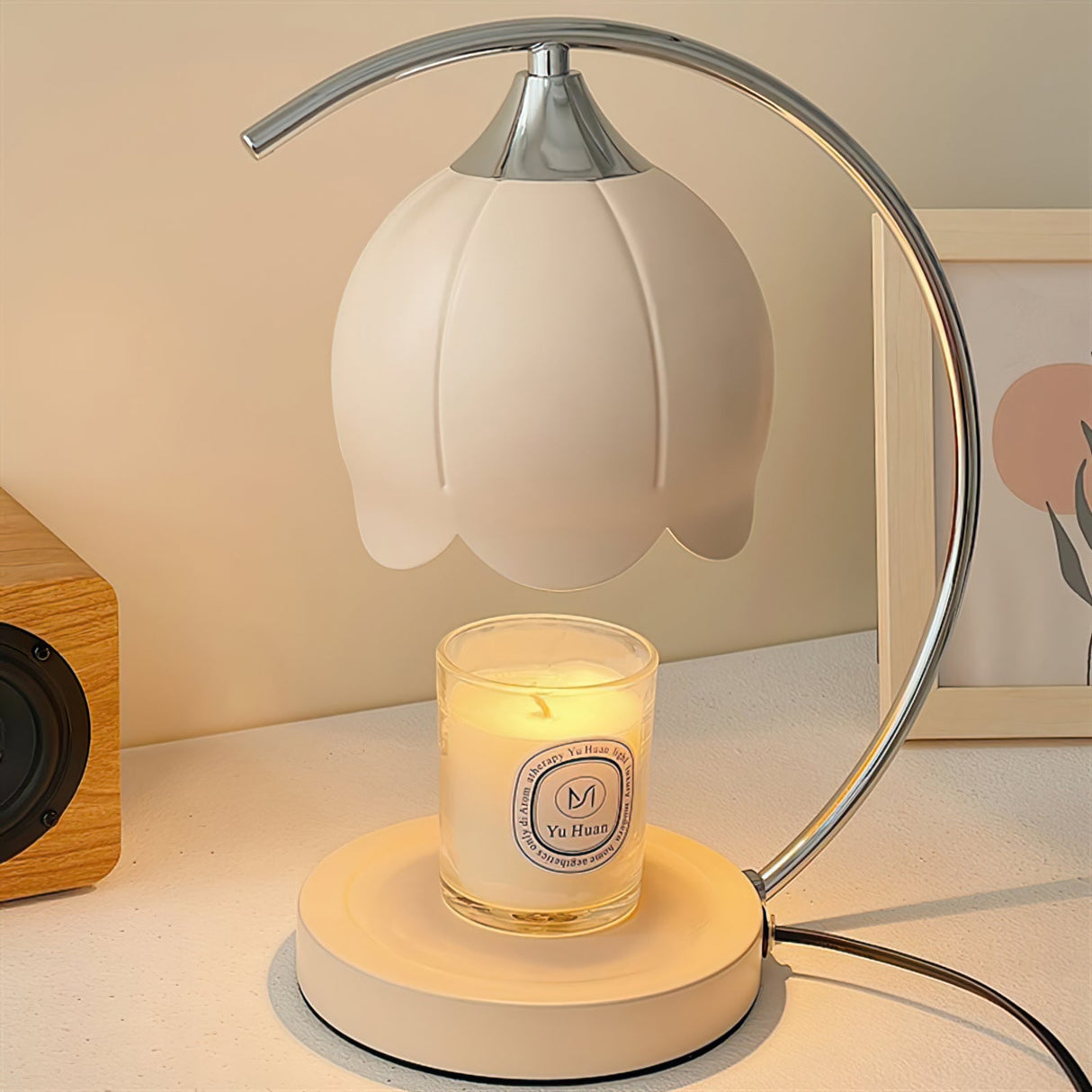 Floral Table Lamp Pink Petal Shade With Candle Warmer - Product detail 16
