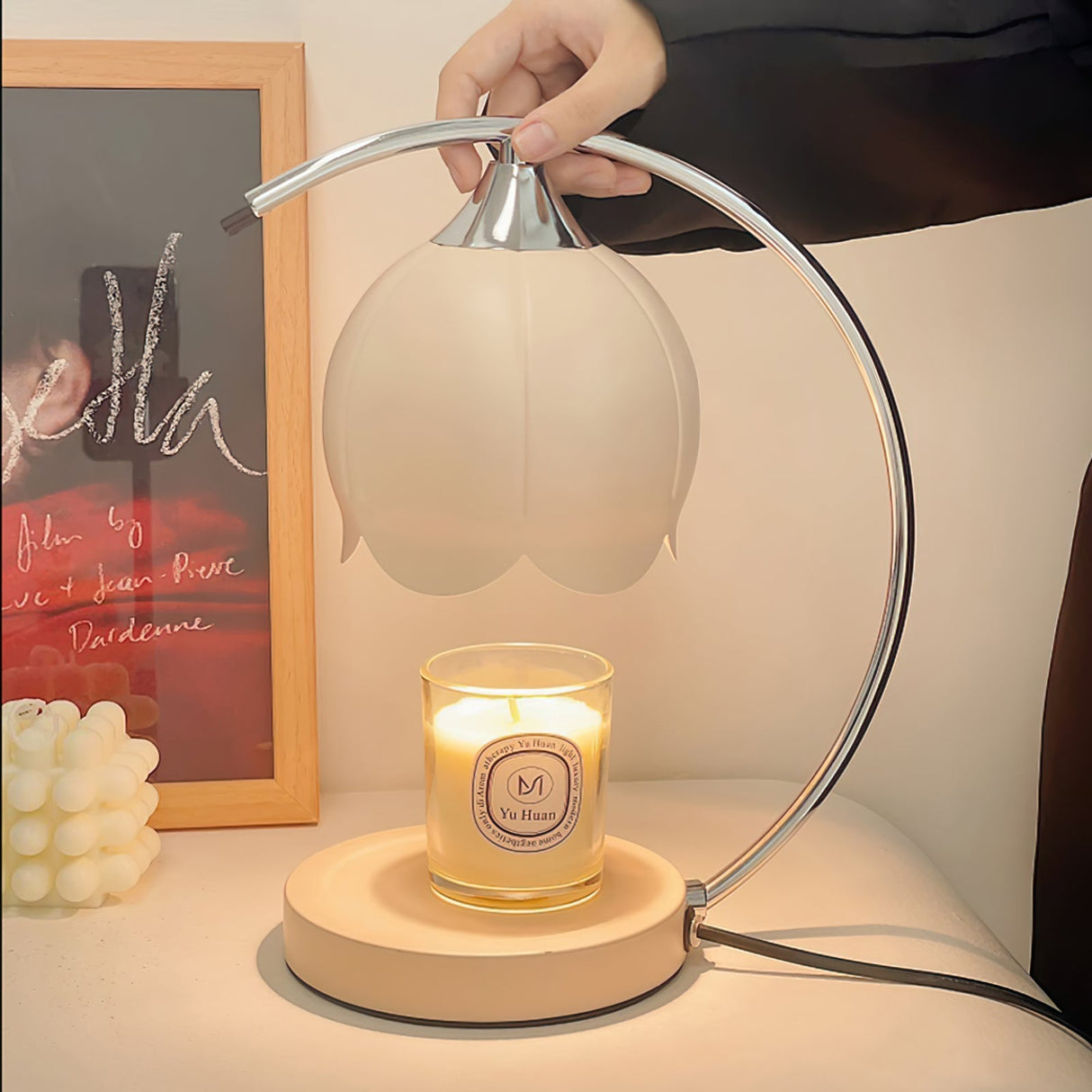 Floral Table Lamp Pink Petal Shade With Candle Warmer - Product detail 18