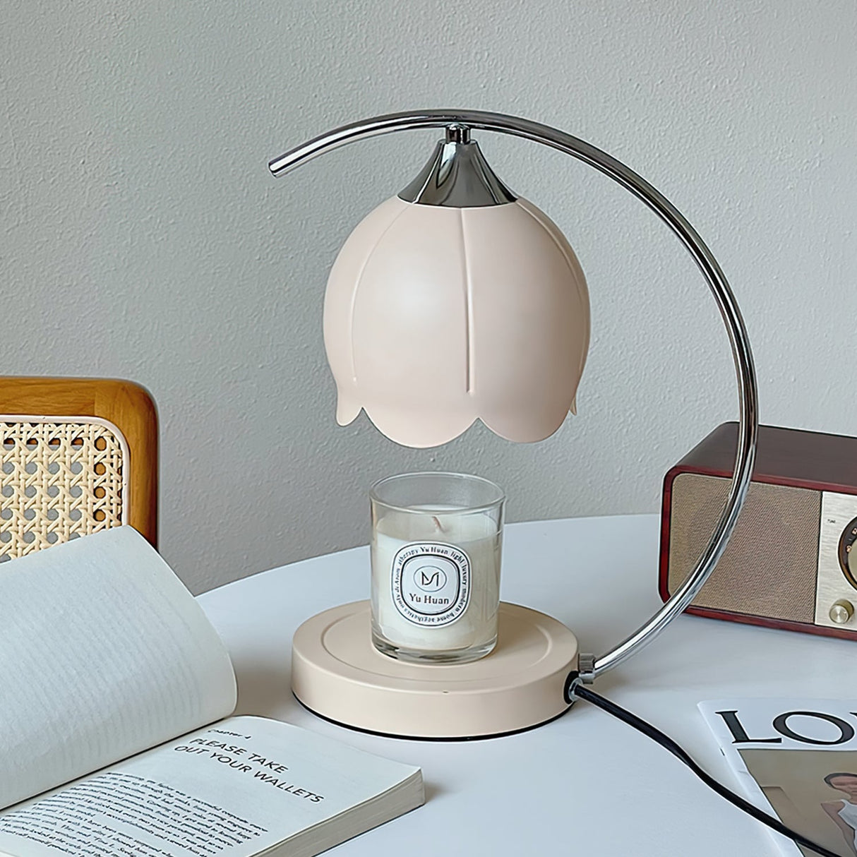 Floral Table Lamp Pink Petal Shade With Candle Warmer - Product example