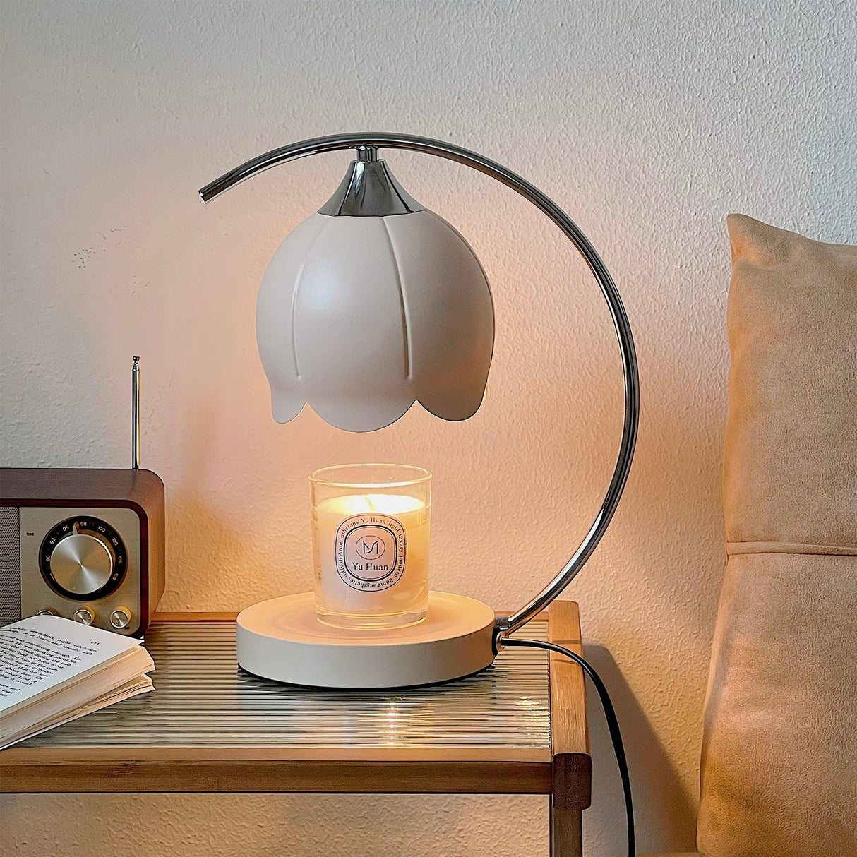 Floral Table Lamp Pink Petal Shade With Candle Warmer - Product detail 15