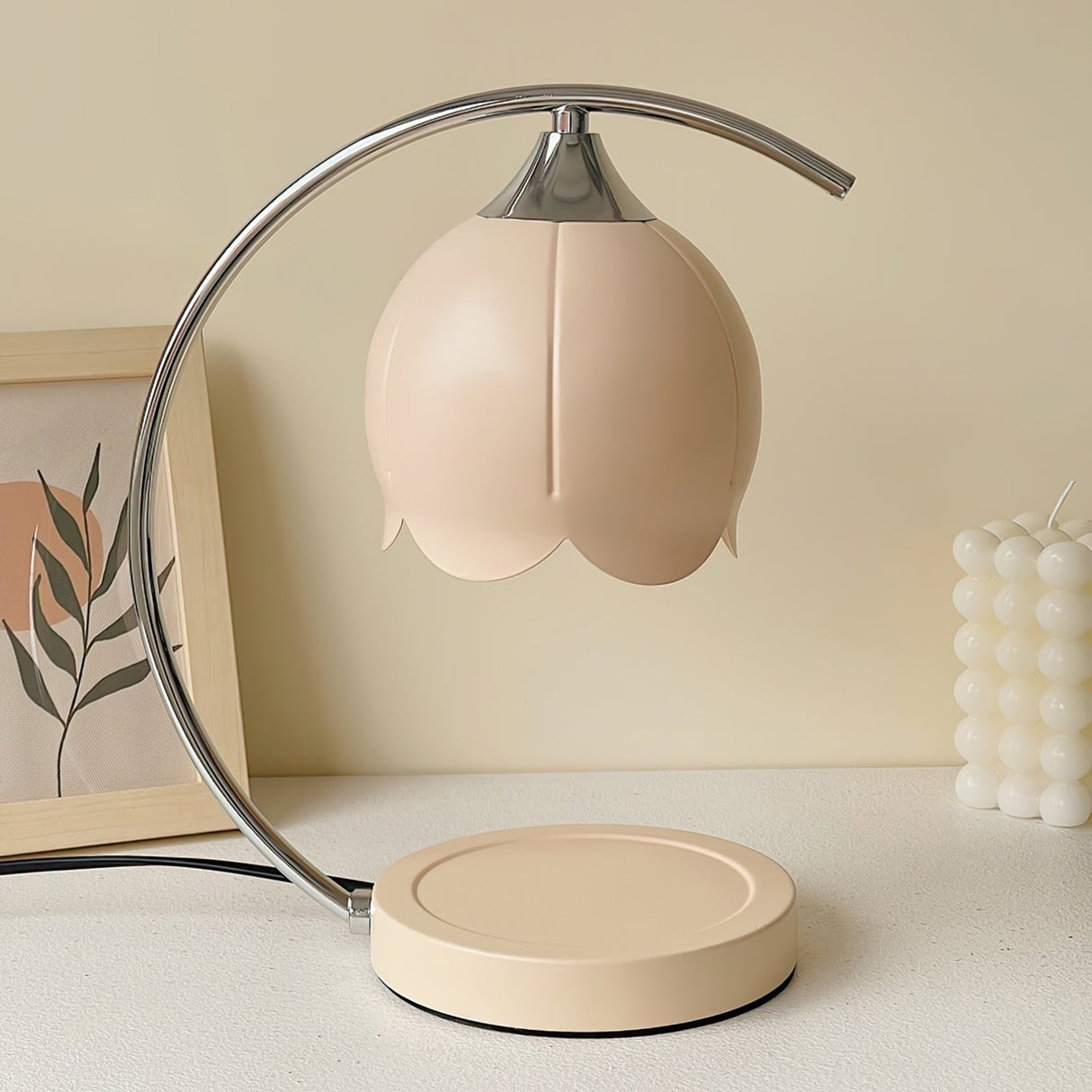 Floral Table Lamp Pink Petal Shade With Candle Warmer - Product detail 21