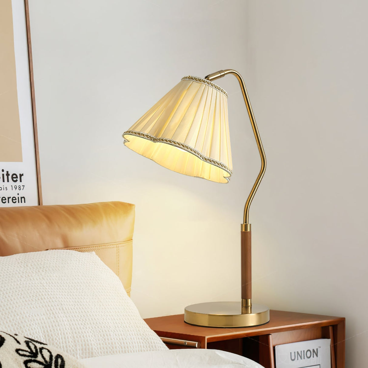 Vintage Table Lamp Brass Base with Pleated Shade - Product example