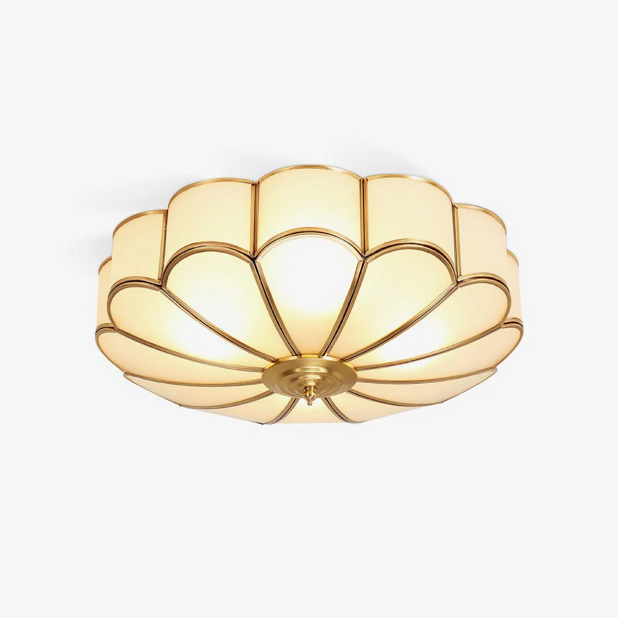Art Deco Ceiling Light Floral Glass Shade With Brass Trim - Product detail 6