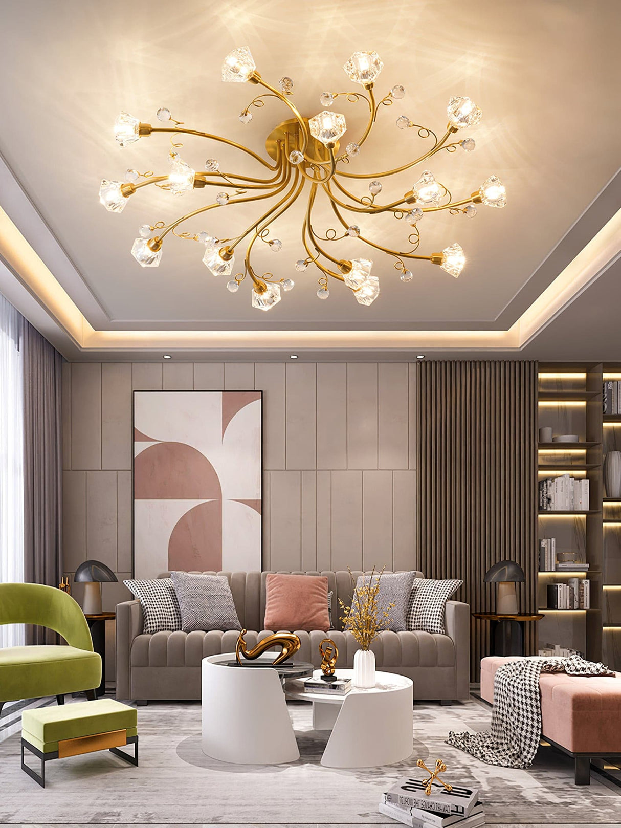 Crystal Ceiling Light Brass Floral Branch Design - Product detail 4