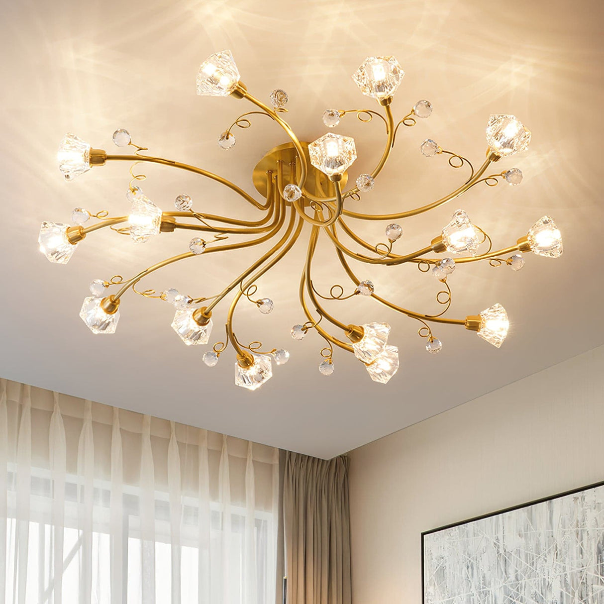 Crystal Ceiling Light Brass Floral Branch Design - Product example