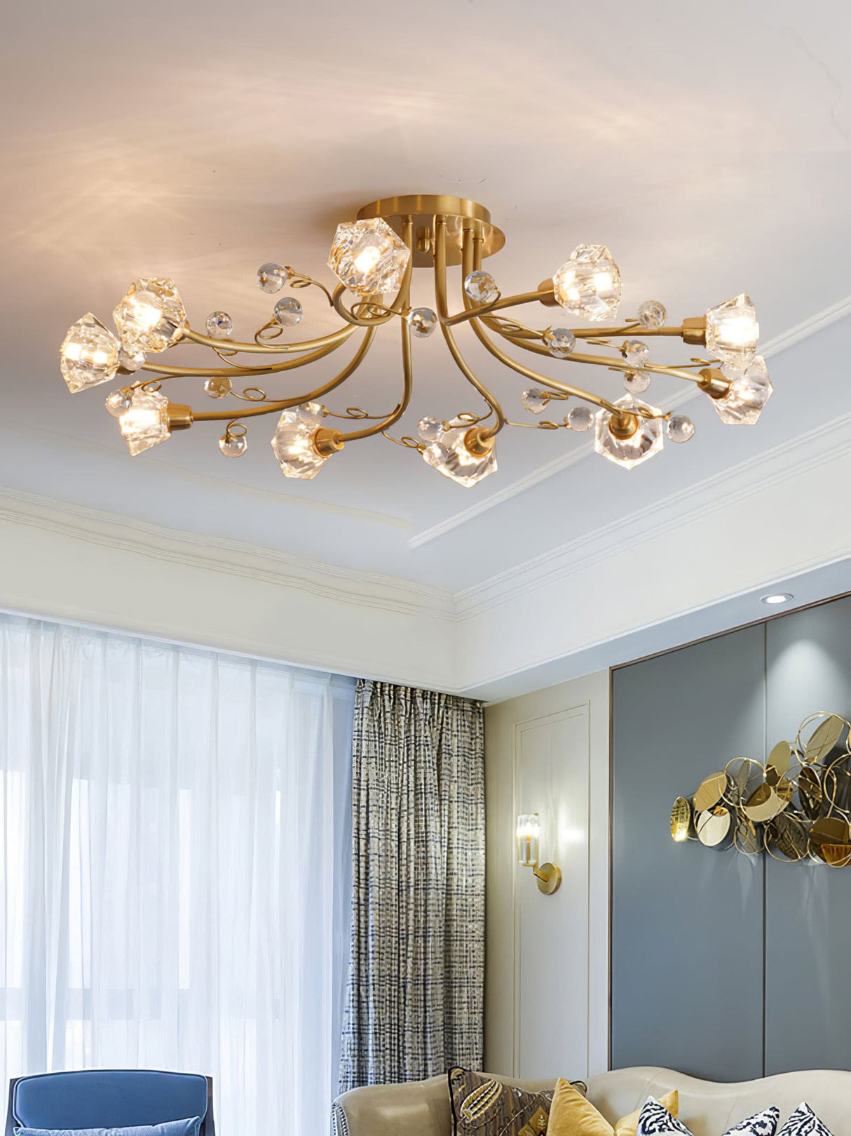 Crystal Ceiling Light Brass Floral Branch Design - Product detail 18