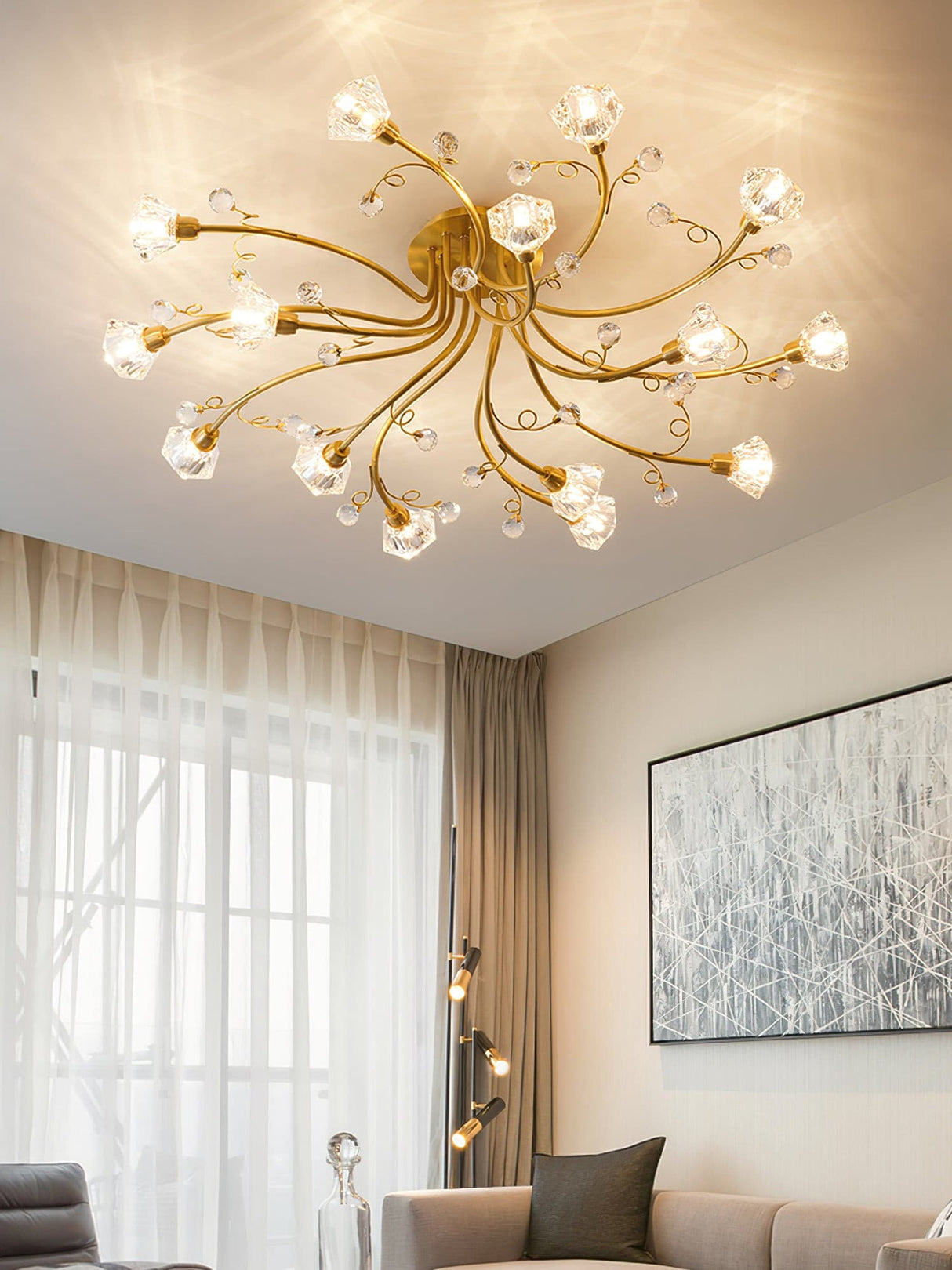 Crystal Ceiling Light Brass Floral Branch Design - Product detail 5