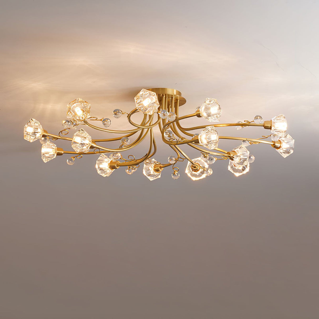 Crystal Ceiling Light Brass Floral Branch Design - Product detail 6