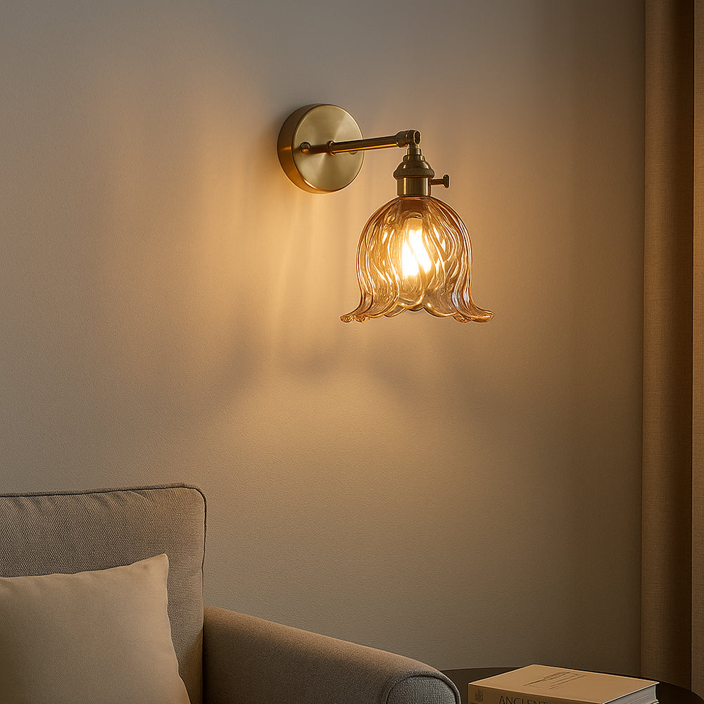 Vintage Wall Sconce Amber Glass Flower Shade - Product example