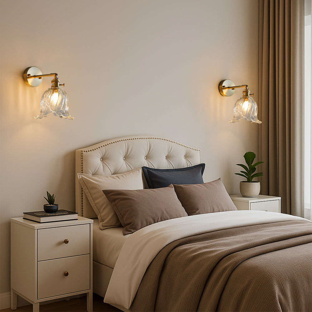 Vintage Wall Sconce Amber Glass Flower Shade - Product detail 4