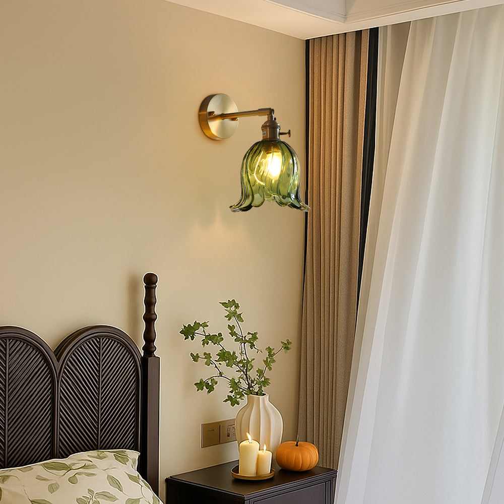 Vintage Wall Sconce Amber Glass Flower Shade - Product detail 6