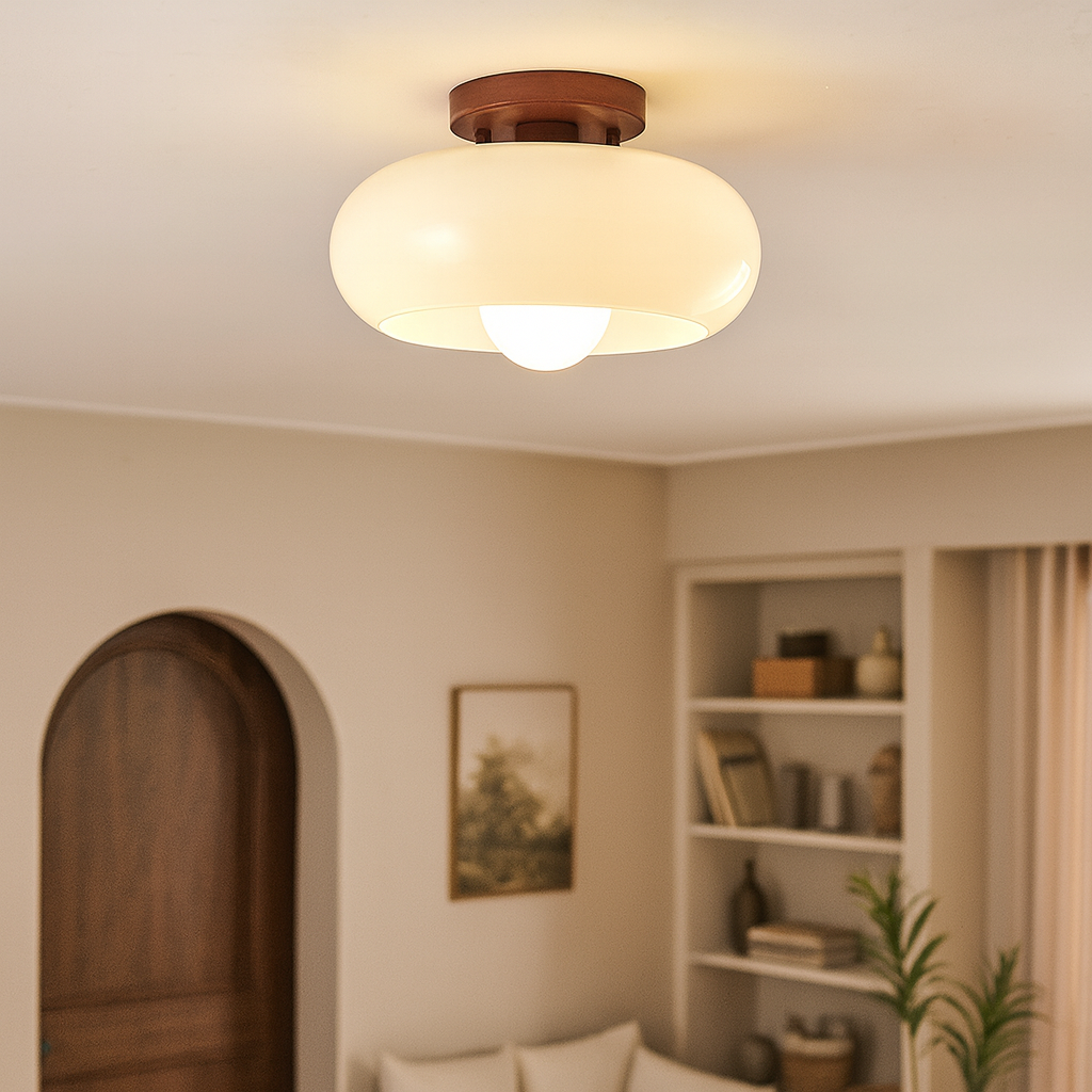 Modern Ceiling Light Cream Glass Bauhaus Design - Detailed view