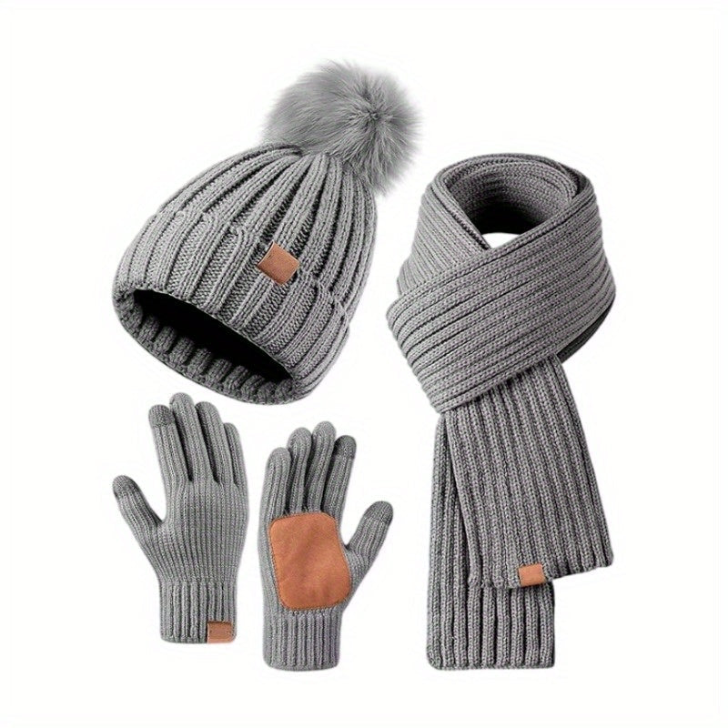 Knitted Winter Accessories Set Hat Scarf Gloves with Touchscreen Tips - Product detail 5