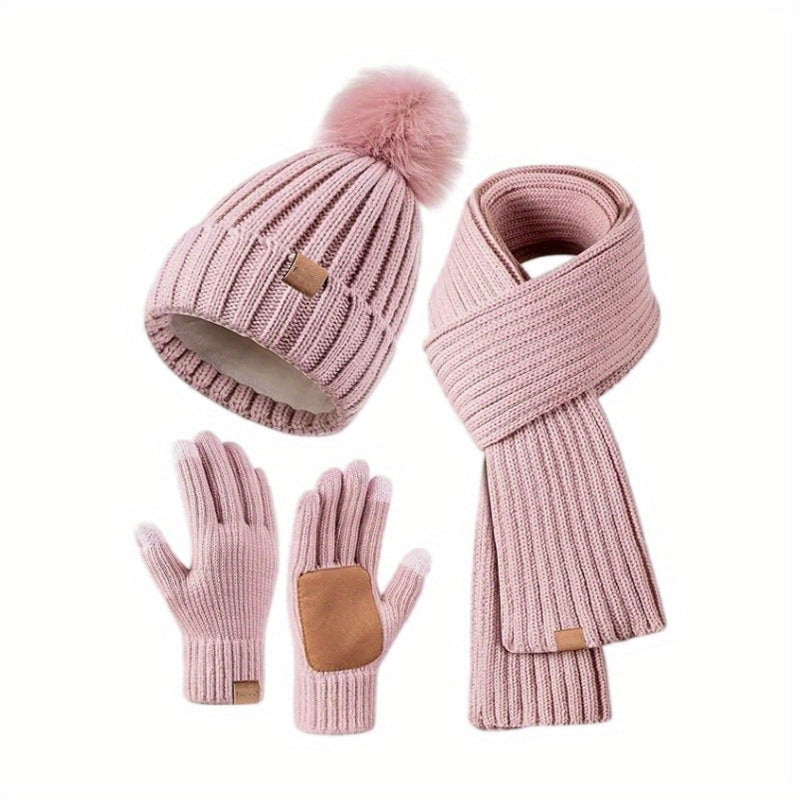 Knitted Winter Accessories Set Hat Scarf Gloves with Touchscreen Tips - Product detail 7