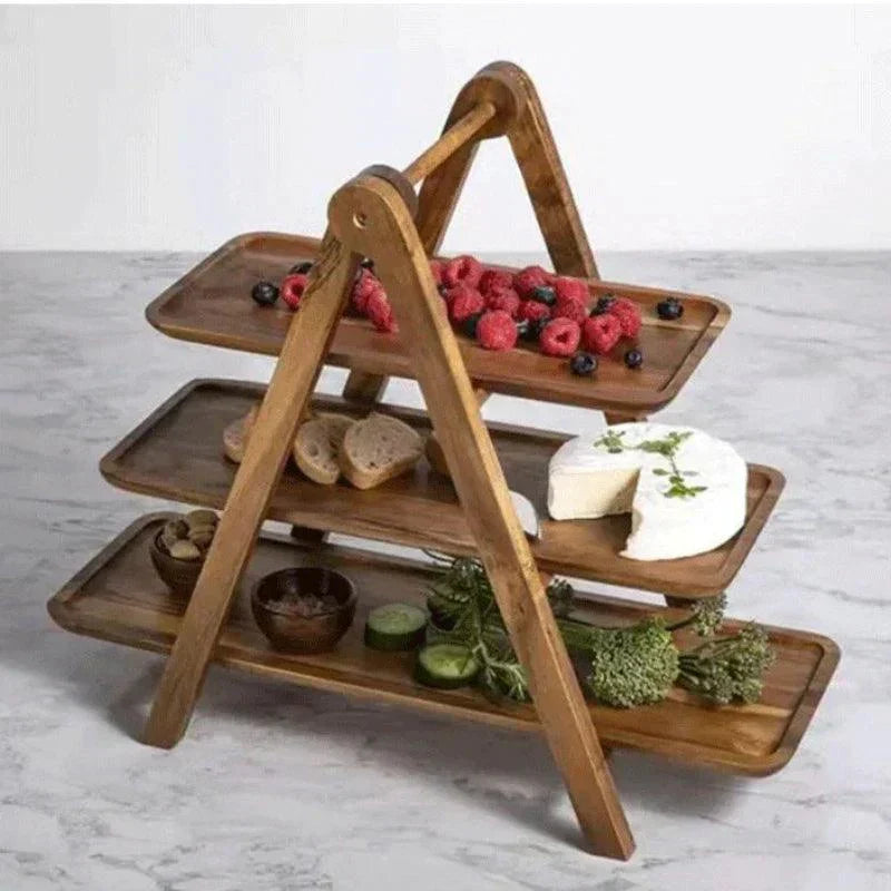 Wooden Serving Tray 3-Tier A-Frame Design - Product example