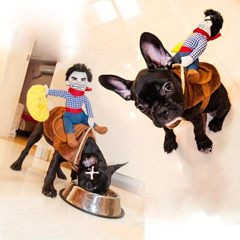 Cowboy Rider Dog Costume  Plush Saddle Halloween Outfit - Product example