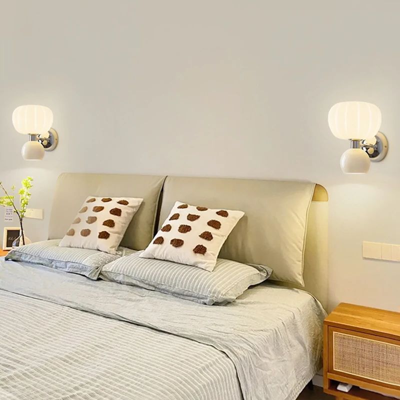Modern LED Wall Lamp Cream Glass Shade Design - Product showcase