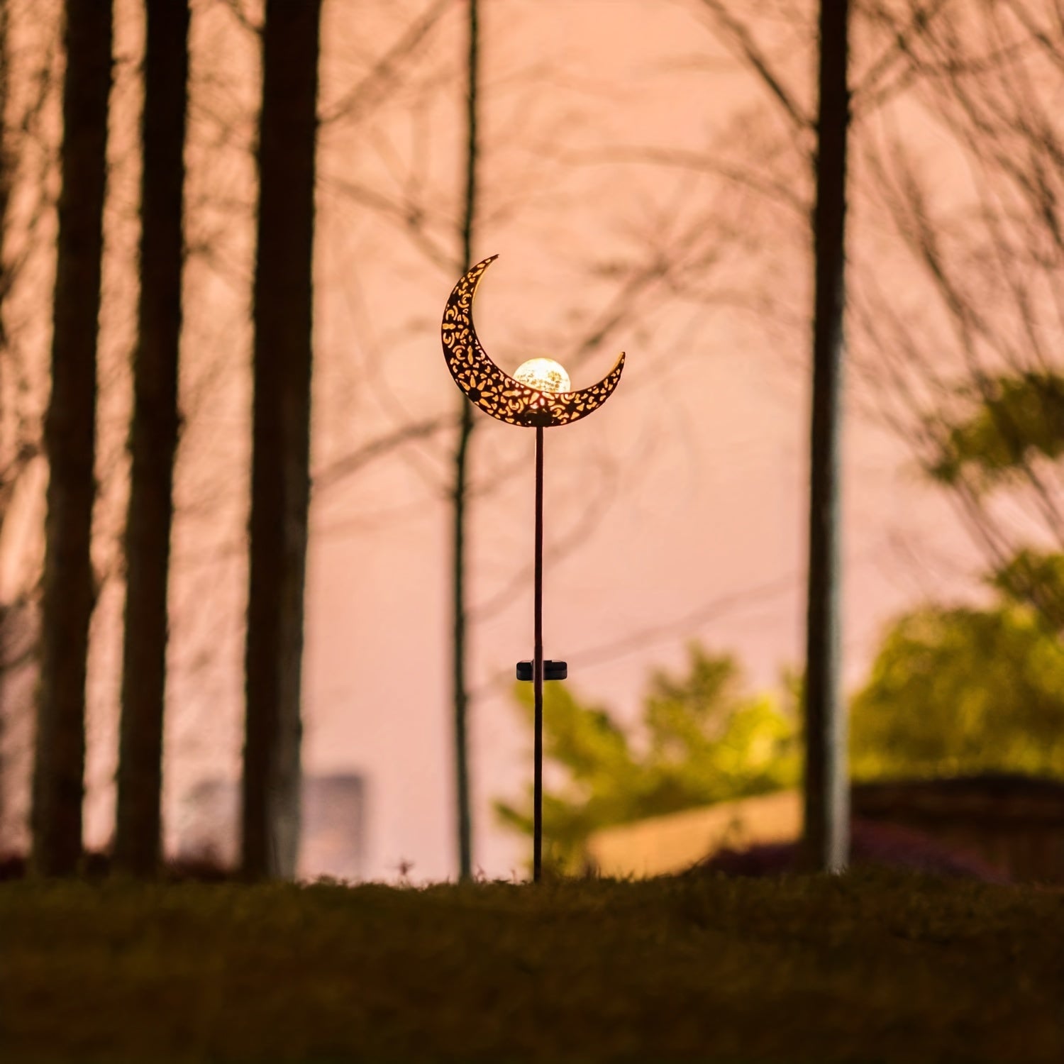 Solar Garden Moon Light  Crescent Metal Lantern with Glass Globe - Product detail 5