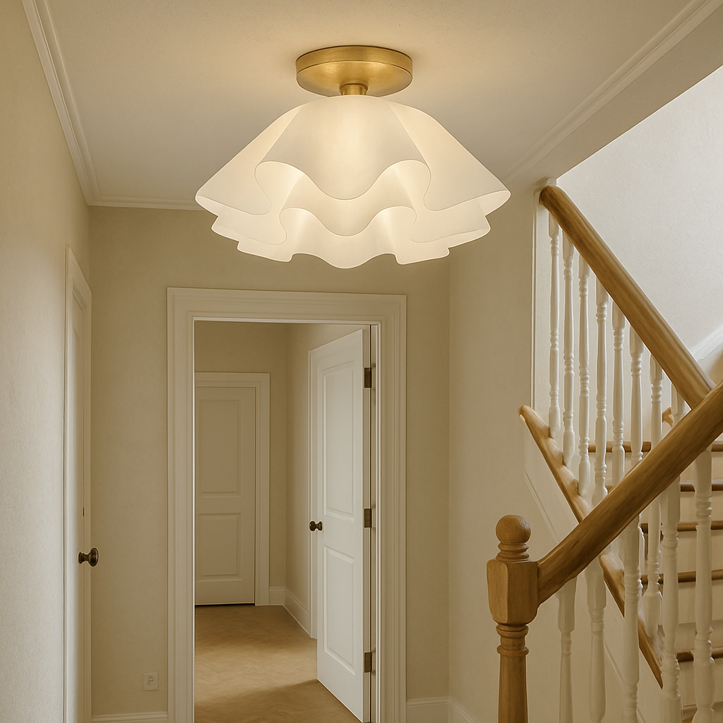 Modern Ceiling Light Layered White Glass Wave Design - Product example