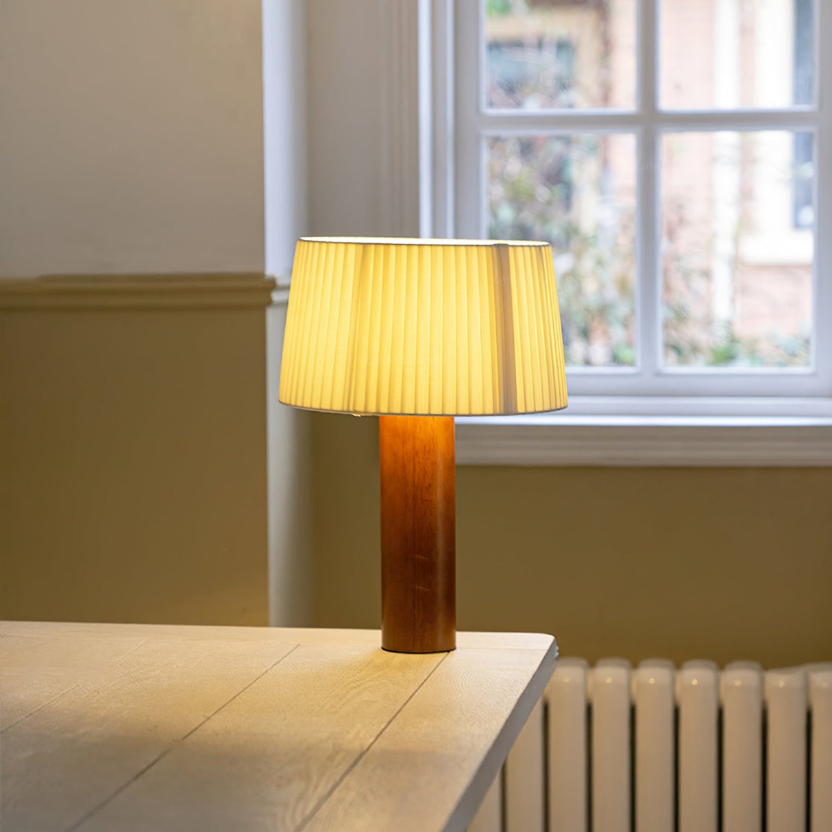 Wooden Table Lamp Natural Walnut Base with Pleated Shade - Product detail 5