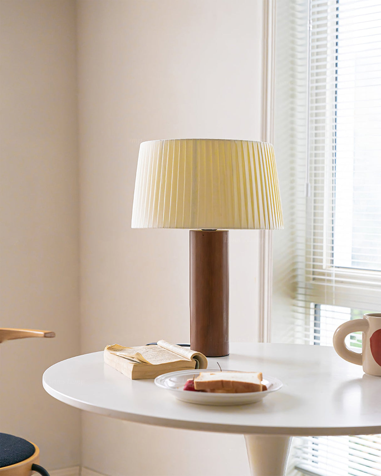 Wooden Table Lamp Natural Walnut Base with Pleated Shade - Product detail 9
