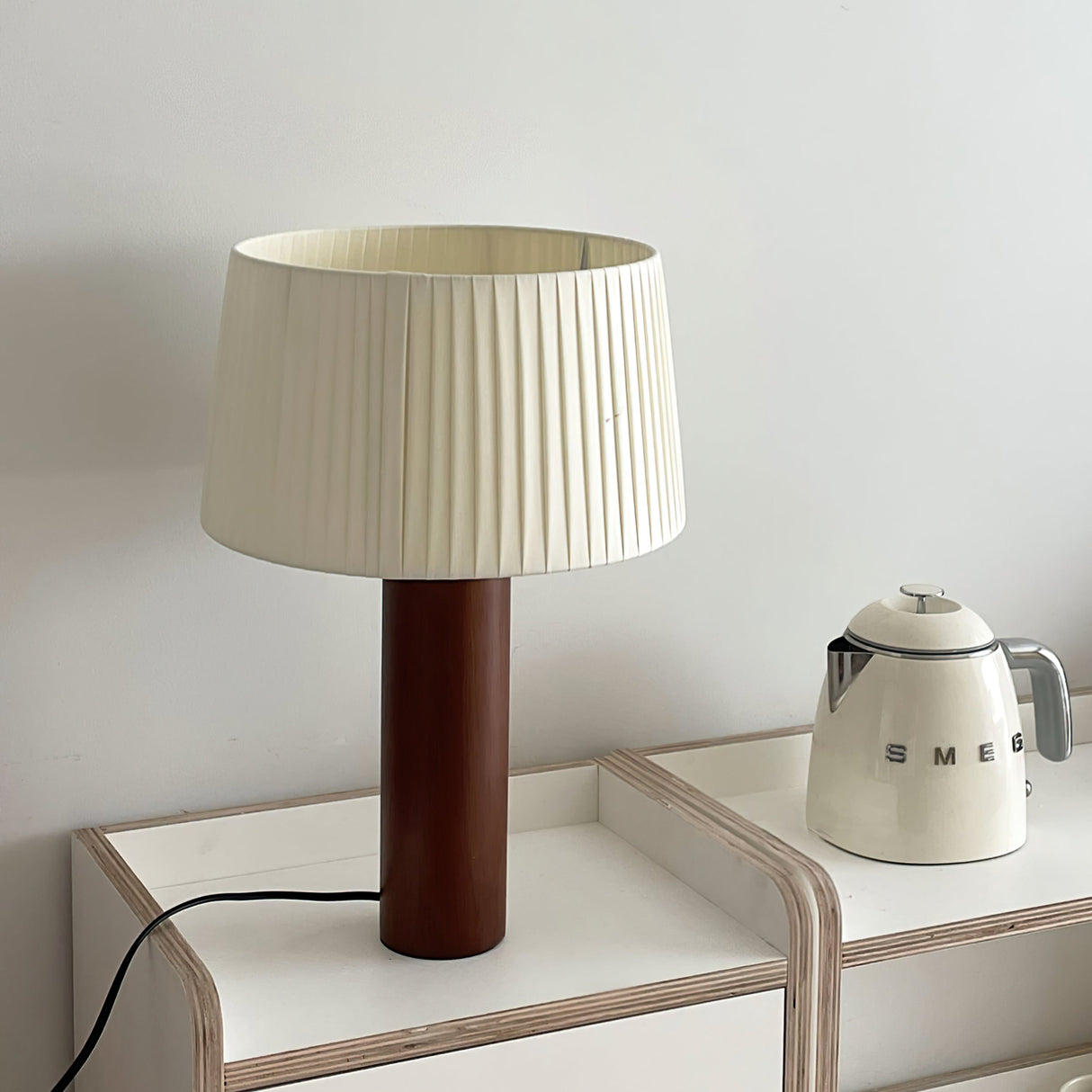 Wooden Table Lamp Natural Walnut Base with Pleated Shade - Product detail 8