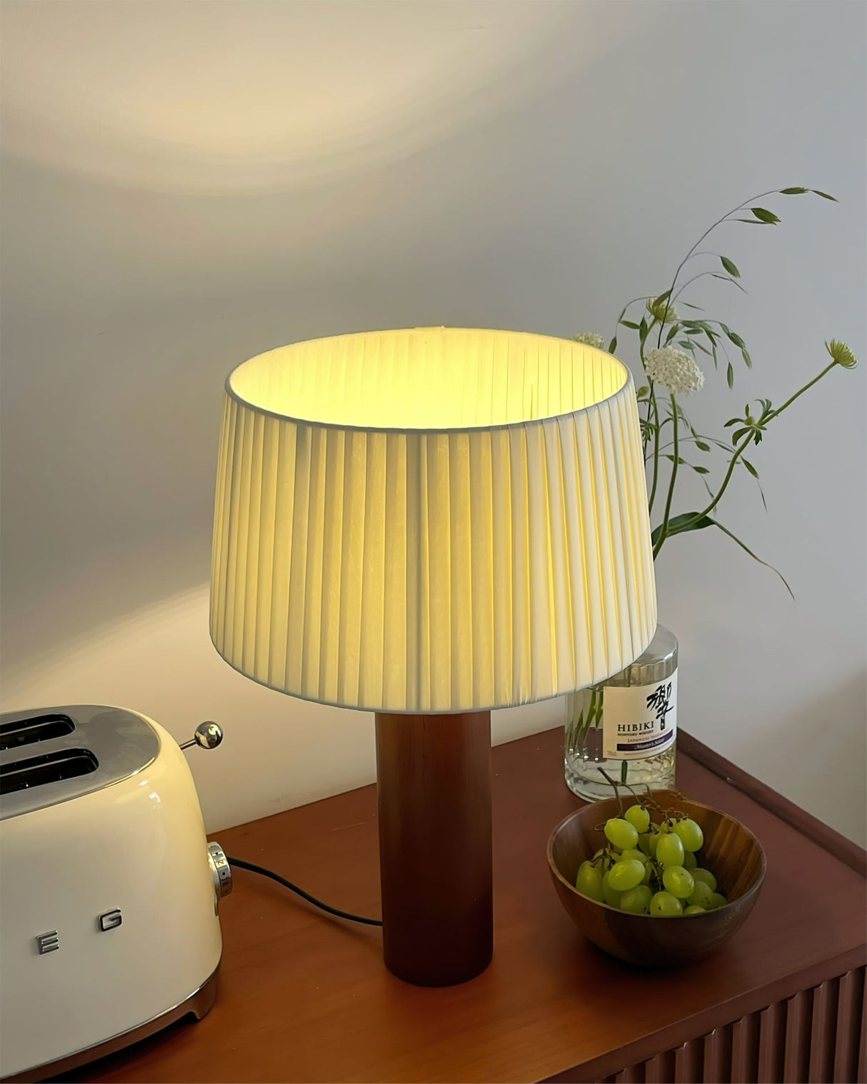 Wooden Table Lamp Natural Walnut Base with Pleated Shade - Product detail 11
