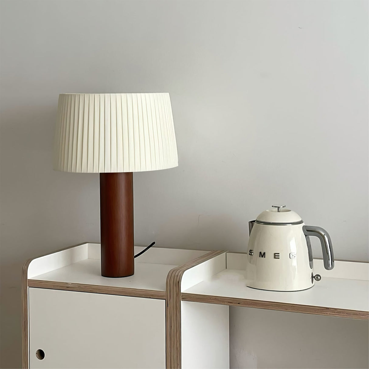 Wooden Table Lamp Natural Walnut Base with Pleated Shade - Product detail 7