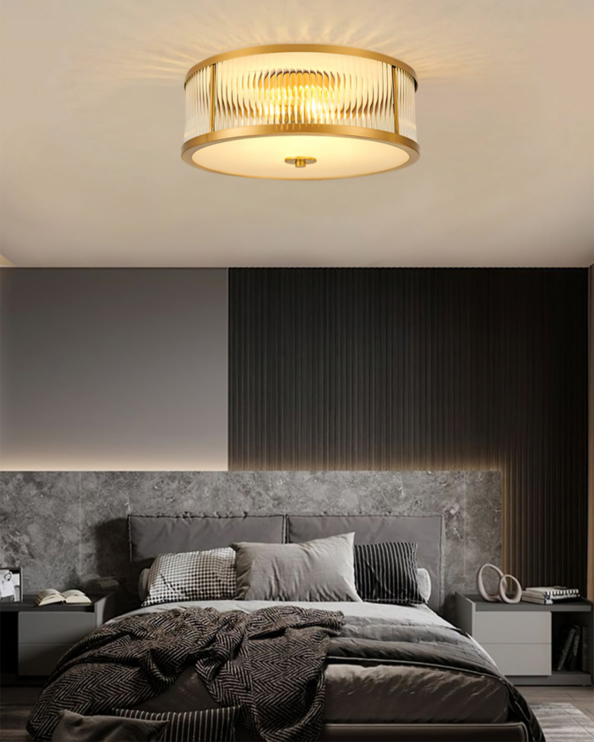 Art Deco Ceiling Light Brass Trim Glass Diffuser - Product detail 6