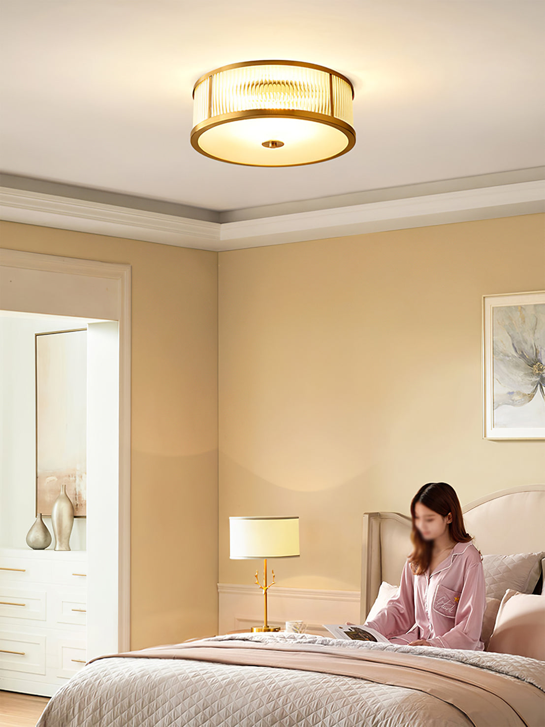 Art Deco Ceiling Light Brass Trim Glass Diffuser - Product detail 4