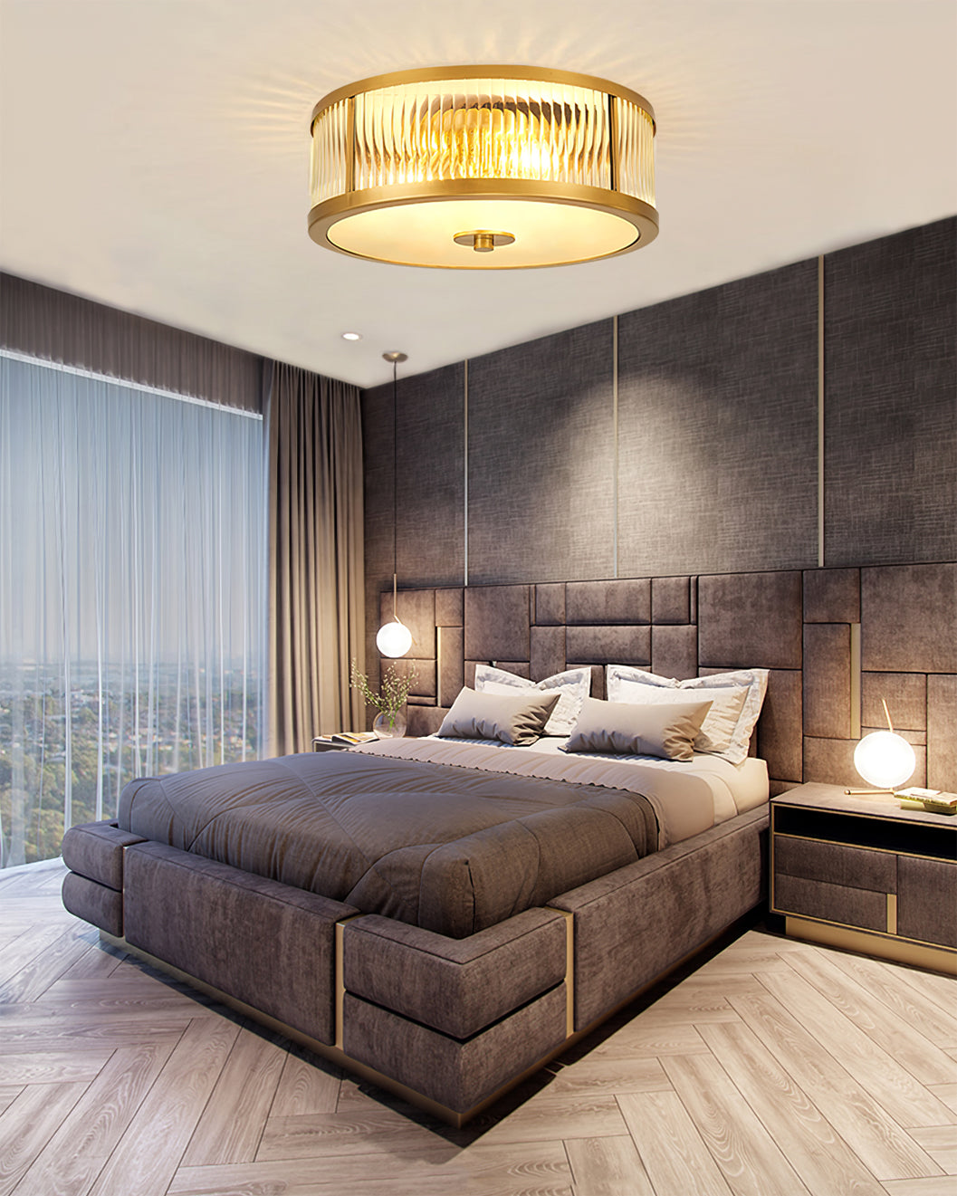 Art Deco Ceiling Light Brass Trim Glass Diffuser - Product detail 5